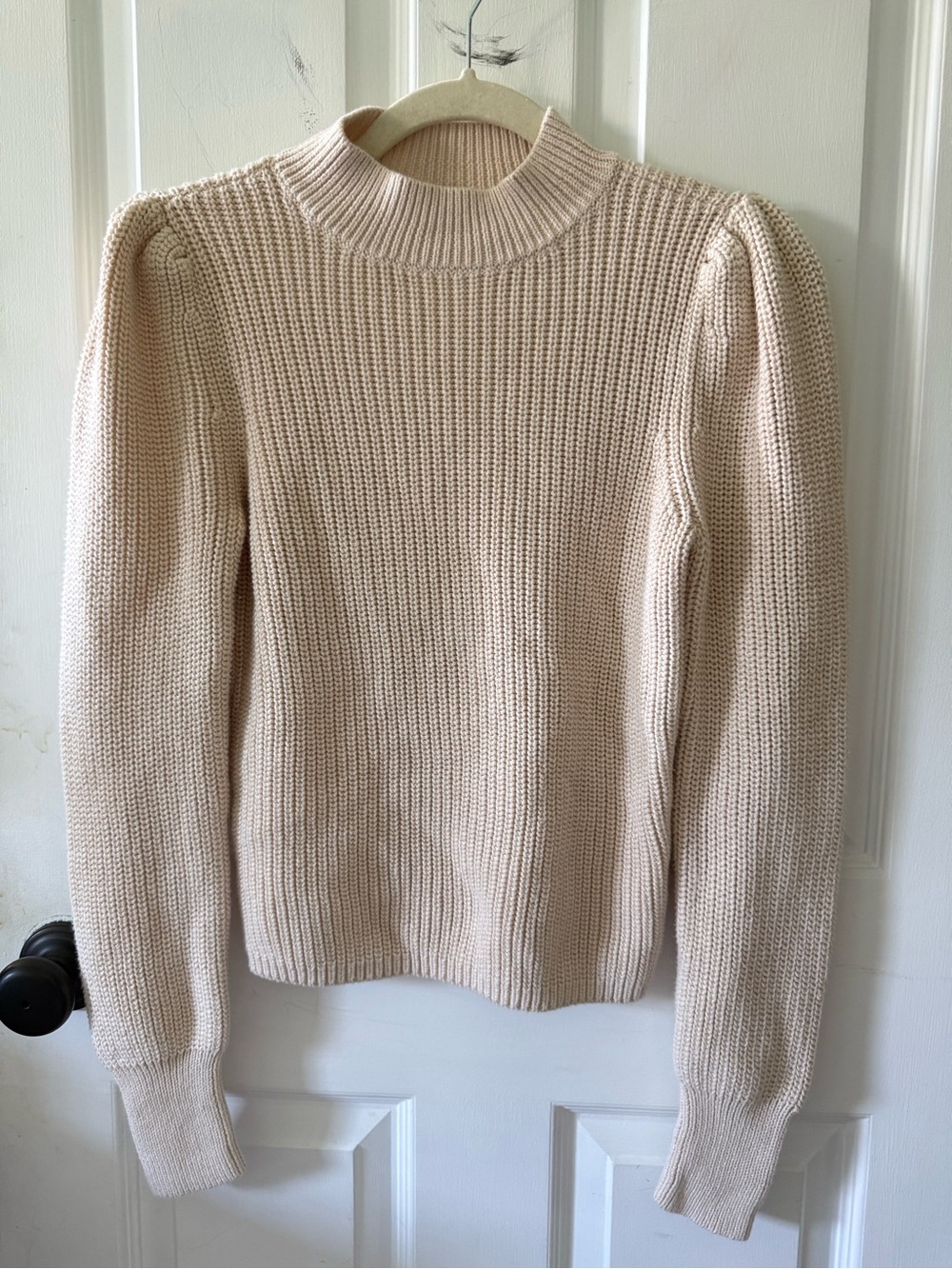 Cream Ribbed Crewneck Sweater